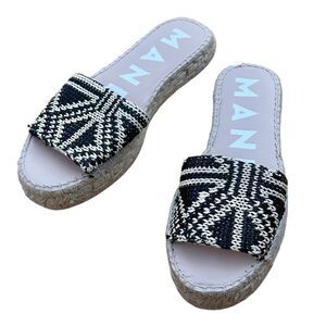 Manebi Double Sole Espadrille Platform Slide Sandals Raffia Cotton size 38 8